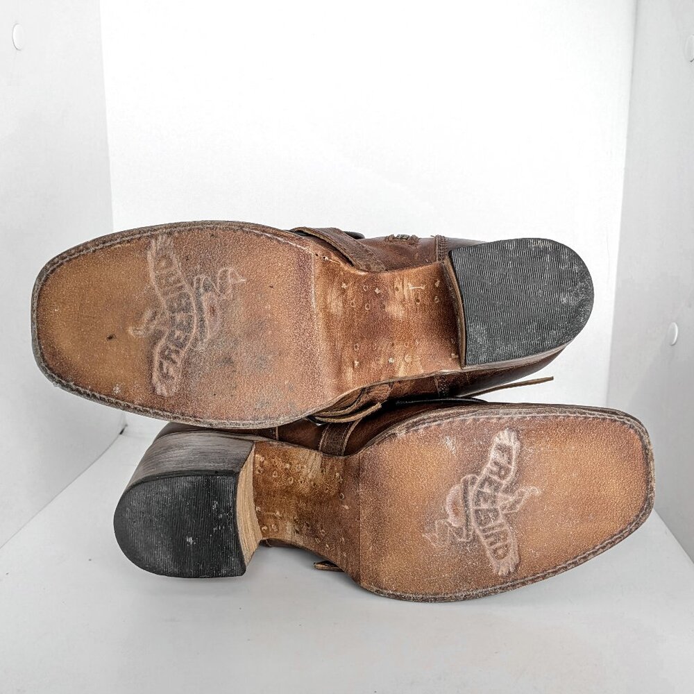 Freebird Darlin Cognac Size 11 Leather Strappy Ankle Boots Square Toe - Picture 10 of 14